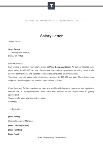 Free Salary Letter Template to Edit Online