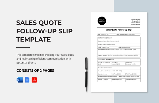 Sales Quote Follow-up Slip Template