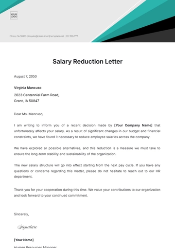 Free Salary Reduction Letter Template to Edit Online
