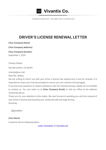 Free Driver???s License Renewal Letter Template to Edit Online