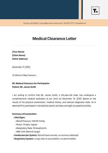 Free Medical Clearance Letter Template to Edit Online