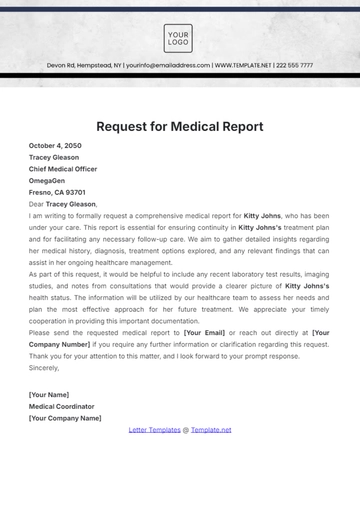 Free Request for Medical Report Letter Template to Edit Online