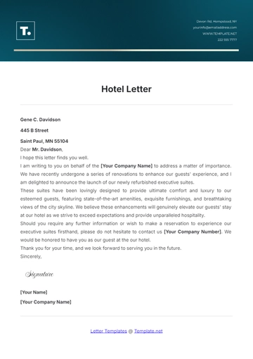 Free Hotel Letter Template to Edit Online