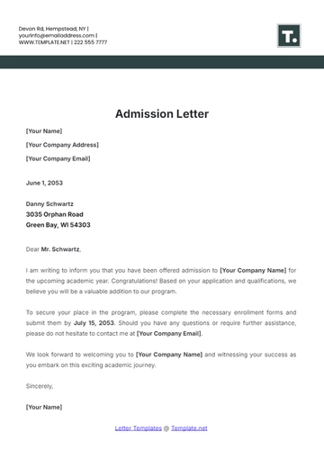 Free Admission Letter Template to Edit Online