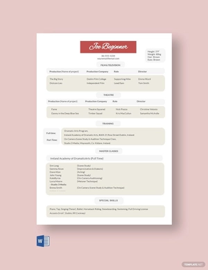 Film and Television Actor Resume