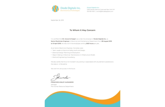 Electrician Experience Certificate Template