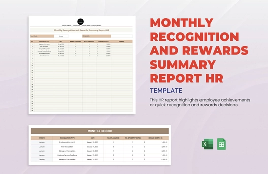 Monthly Recognition and Rewards Summary Report HR Template