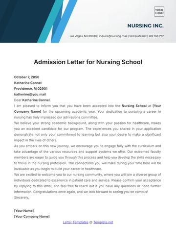 Free Admission Letter for Nursing School Template to Edit Online