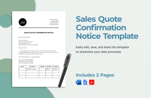 Sales Quote Confirmation Notice Template