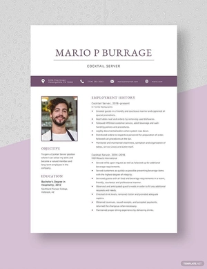 Cocktail Server Resume