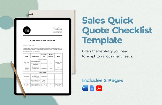 Sales Quick Quote Checklist Template