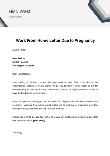 Free Work from Home Letter Due to Pregnancy Template to Edit Online