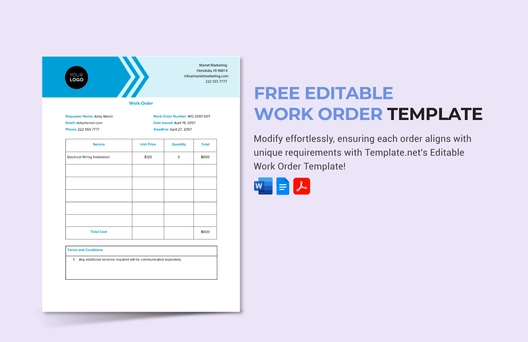 Editable Work Order Template