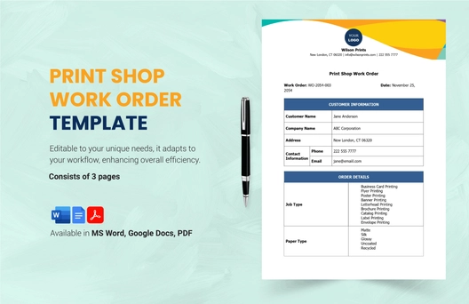 Print Shop Work Order Template