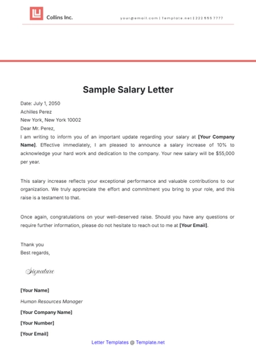 Free Sample Salary Letter Template to Edit Online