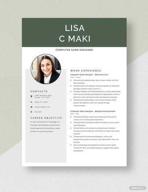 Computer Game Designer Resume