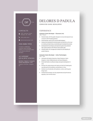 Computer Game Developer Resume