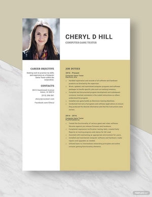 Computer Game Tester Resume