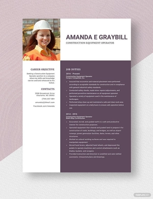 Construction Equipment Operator Resume