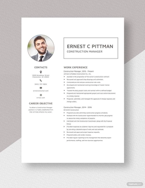 Construction Manager Resume