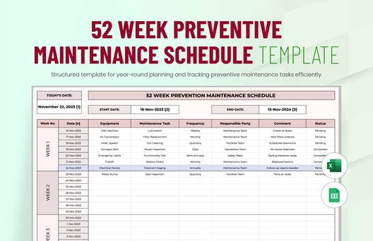 52 Week Preventive Maintenance Schedule Template 52 Week Preventive Maintenance Schedule Template