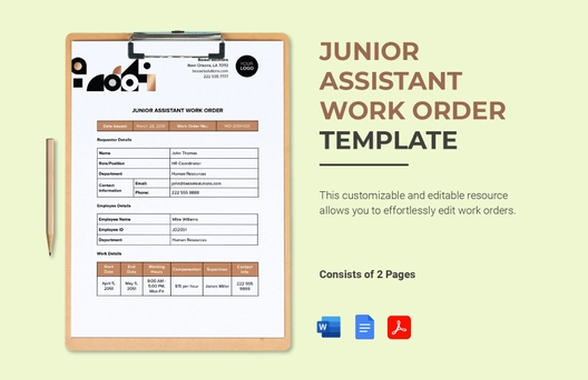 Junior Assistant Work Order Template