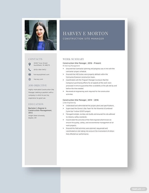 Construction Site Manager Resume