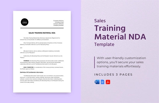 Sales Training Material NDA Template Sales Training Material NDA Template