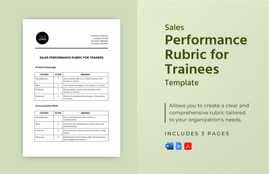 Sales Performance Rubric for Trainees Template