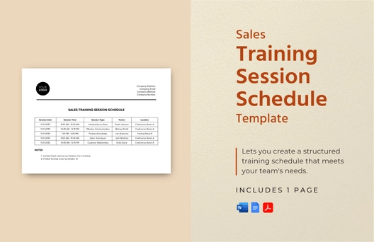 Sales Training Session Schedule Template