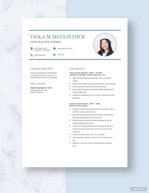 Construction Worker Resume
