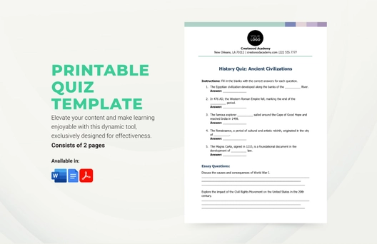 Printable Quiz Template Printable Quiz Template