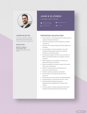 Consumer Safety Officer Resume