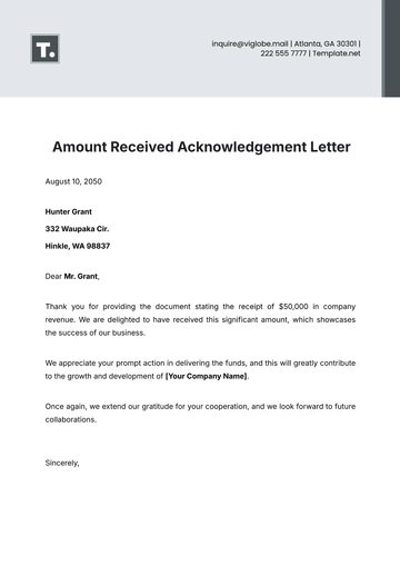 Free Amount Received Acknowledgement Letter Template to Edit Online