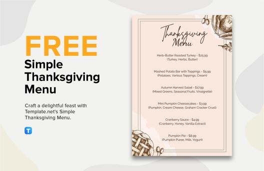 Free Simple Thanksgiving Menu Template to Edit Online