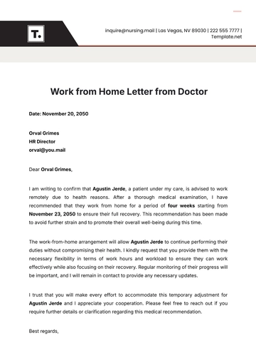 Free Work from Home Letter from Doctor Template to Edit Online