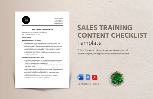 Sales Training Content Checklist Template