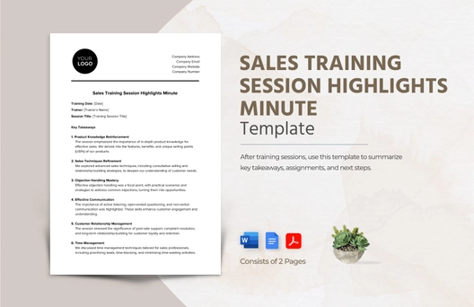 Sales Training Session Highlights Minute Template