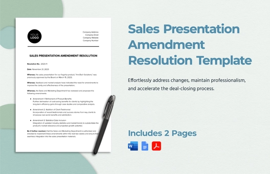 Sales Presentation Amendment Resolution Template
