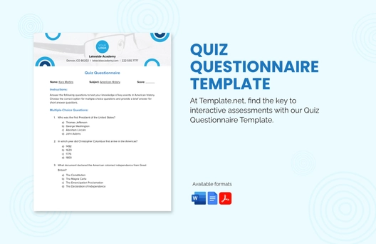 Quiz Questionnaire Template Quiz Questionnaire Template