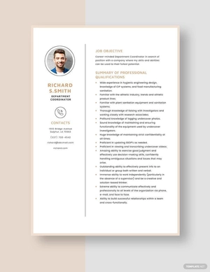 Department Coordinator Resume