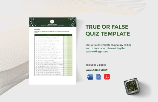 True or False Quiz Template True or False Quiz Template