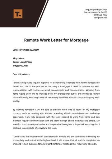 Free Remote Work Letter for Mortgage Template to Edit Online