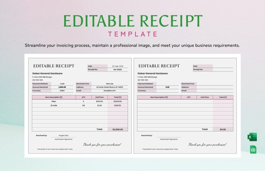 Editable Receipt Template