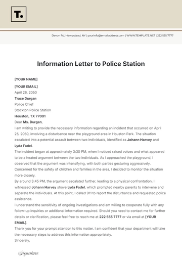 Free Information Letter to Police Station  Template to Edit Online