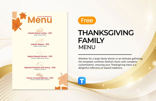 Free Thanksgiving Menu for Family Template to Edit Online