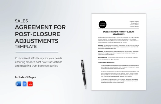 Sales Agreement for Post-Closure Adjustments Template Sales Agreement for Post-Closure Adjustments Template