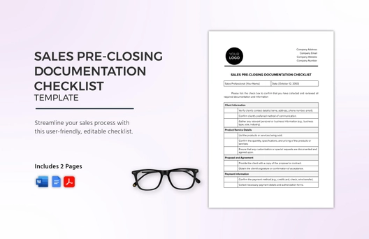 Sales Pre-Closing Documentation Checklist Template
