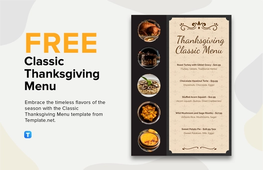 Free Classic Thanksgiving Menu Template to Edit Online