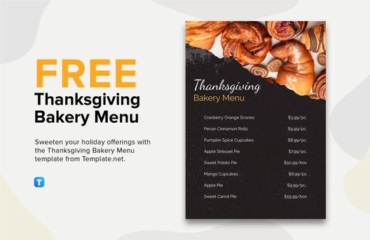 Free Thanksgiving Bakery Menu Template to Edit Online